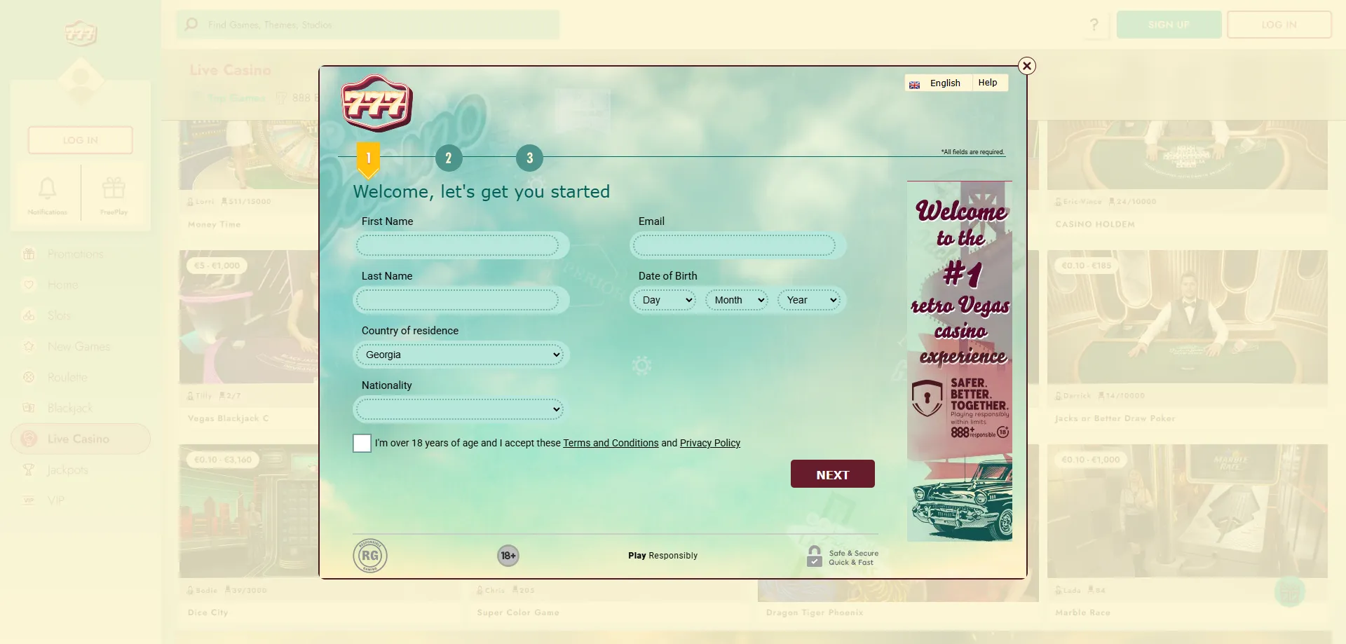 777 Casino app registration and sign up steps on mobile